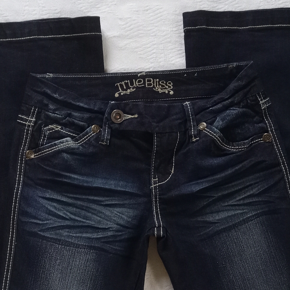 Junior/Women TRUE BLISS Dark blue Denim Wide Leg Stretch Jeans Size 1